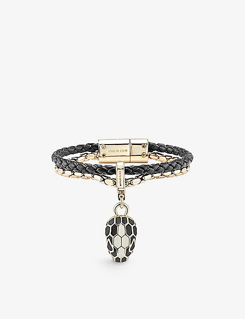 BVLGARI: Serpenti Forever leather and yellow gold-plated brass bracelet