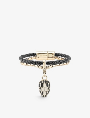 Serpenti Forever leather and yellow gold plated brass bracelet