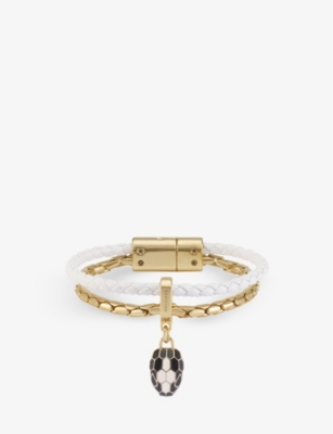 Bvlgari Womens White Serpenti Forever Leather And Yellow Gold-plated Brass Bracelet