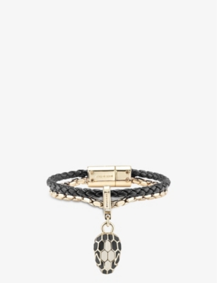 Bvlgari Womens Black Serpenti Forever Small Brass And Leather Bracelet In Black;gold