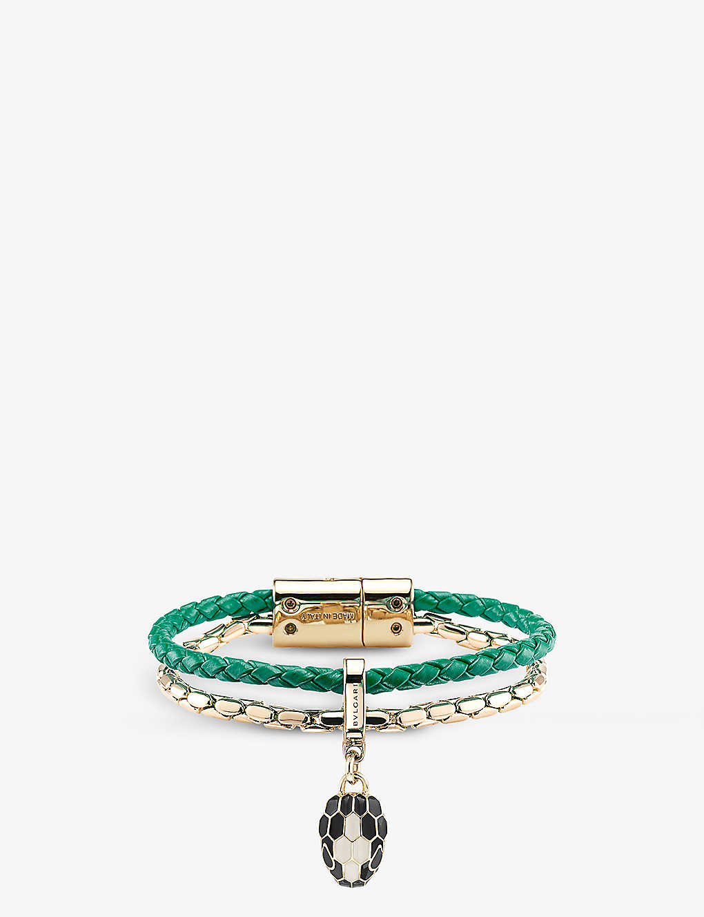 Bvlgari Women's Green;gold Serpenti Forever Small Brass And Leather Bracelet