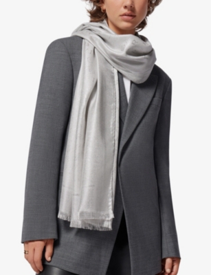 Bvlgari Womens Silver Lettere Maxi Logo-print Metallic Silk And Wool-blend Stole In Silver