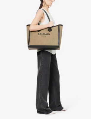 BALMAIN Shopping large cotton and linen-blend tote bag