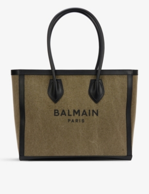 BALMAIN Shopping large cotton and linen-blend tote bag