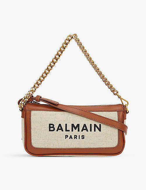 BALMAIN: Logo-print cotton and linen-blend cross-body bag