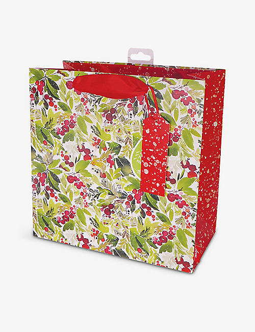 CHRISTMAS: Berry Christmas botanical-print small Christmas gift bag 16cm