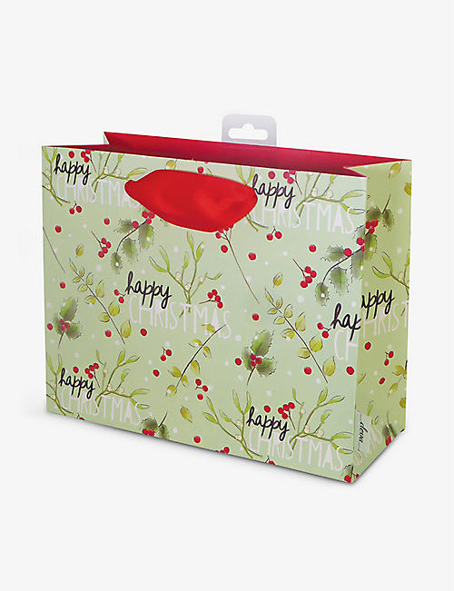 CHRISTMAS: Mistletoe botanical-print medium Christmas gift bag 20cm