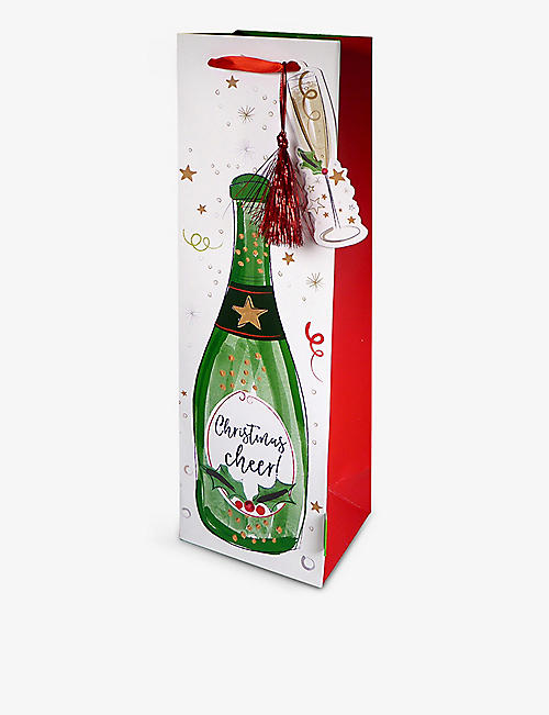 CHRISTMAS: Champagne Bottle graphic-print Christmas gift bag 36cm