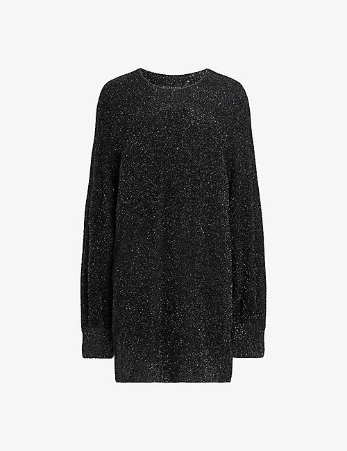 ALLSAINTS: Dazzle metallic knitted jumper mini dress