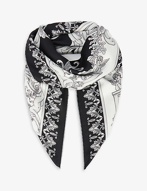 VERSACE: Baroque-print square silk scarf