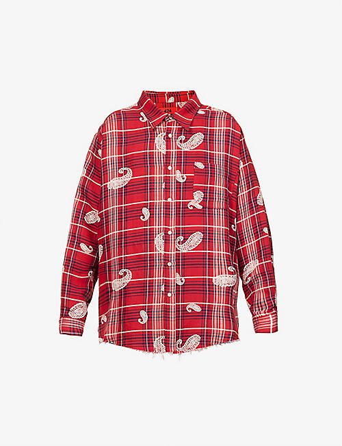 424: Plaid and paisley-print long-sleeved oversized-fit cotton and linen-blend shirt