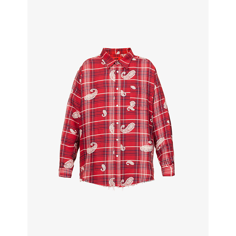424 PLAID AND PAISLEY-PRINT LONG-SLEEVED OVERSIZED-FIT COTTON AND LINEN-BLEND SHIRT