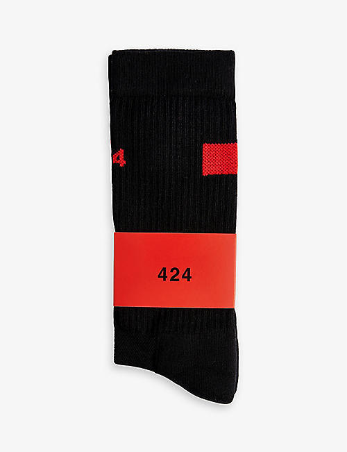 424: Logo-print ribbed stretch-woven socks