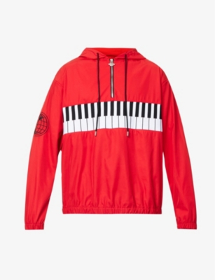 Keyboard graphic-print half-zip hooded jacket