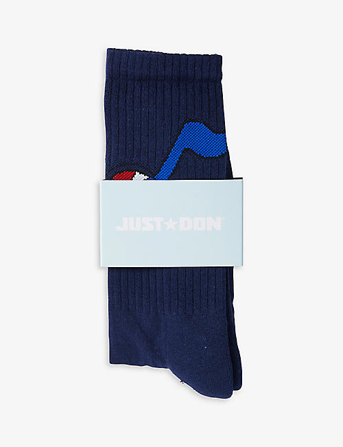 JUST DON: Graphic-print stretch-cotton blend socks