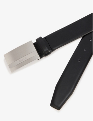 Logo-engraved leather belt