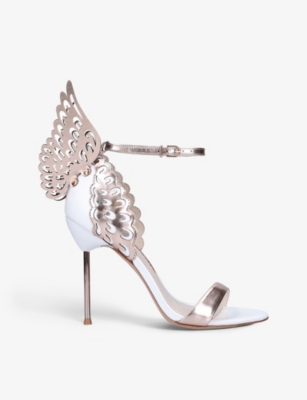 Shop Sophia Webster Women's White Evangeline Butterfly-embellished Leather Heeled Sandals