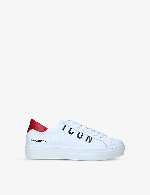 DSQUARED2: Icon logo-print leather trainers 6-9 years