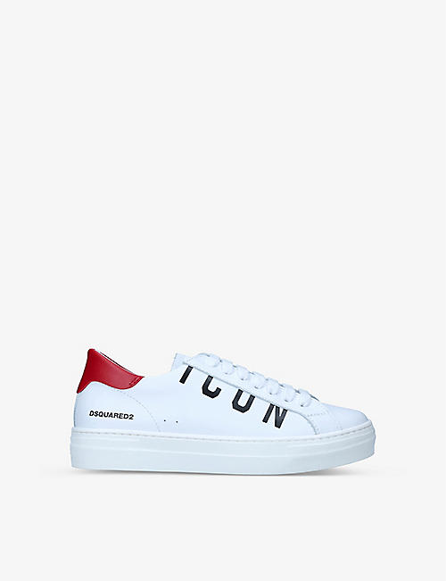 DSQUARED2: Icon logo-print leather trainers 9-10 years