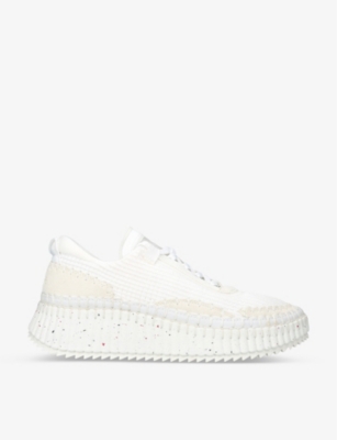 Shop Chloé Chloe Men's White Nama Embroidered Suede And Recycled Mesh Trainers
