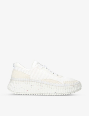 Shop Chloé Nama Embroidered Suede And Recycled Mesh Trainers In White