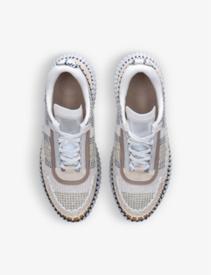 Shop Chloé Chloe Men's Beige Nama Embroidered Suede And Recycled Mesh Trainers In White