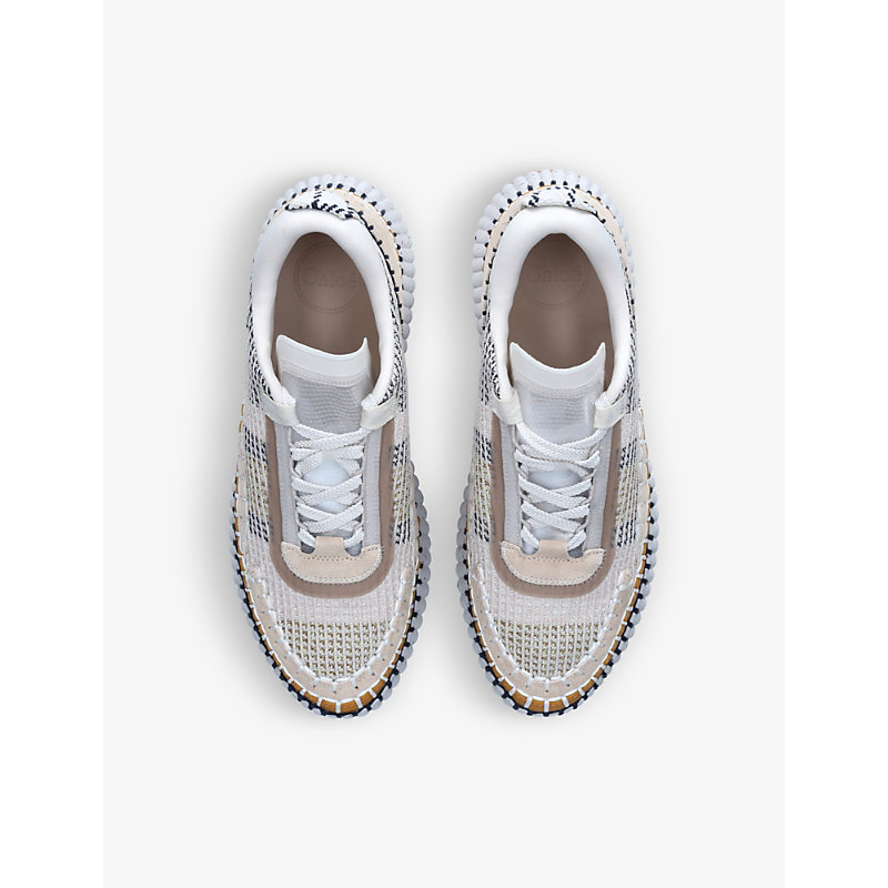 Shop Chloé Nama Embroidered Suede And Recycled Mesh Trainers In White