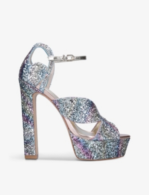 Sophia Webster Rita Glitter-embellished Leather Platform Sandals In Silver Com