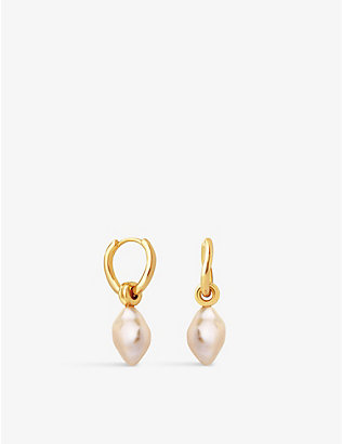 ASTRID & MIYU: Pink Pearl 18ct yellow gold-plated brass and pearl hoop earrings