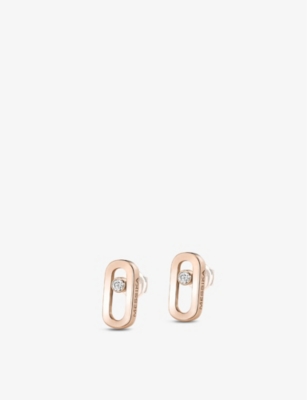 Shop Messika Women's Rose Gold Move Uno 18ct White-gold And Diamond Earrings