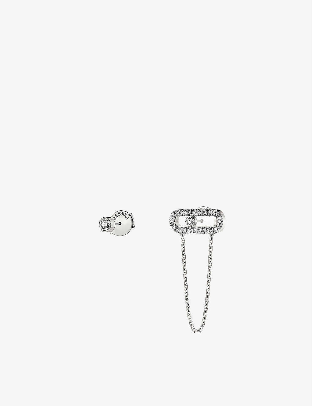 Messika Move Uno 18ct Rose-gold And Diamond Chain And Stud Earrings In White Gold