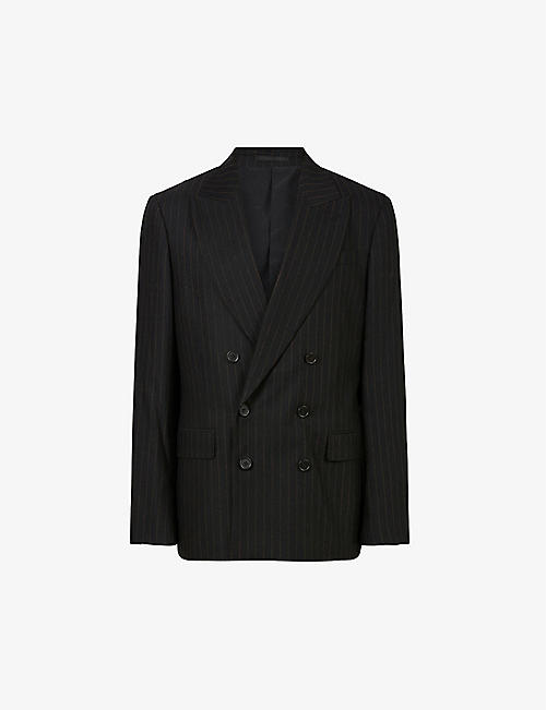 ALLSAINTS: Blues pinstriped double-breasted recycled polyester and wool-blend blazer