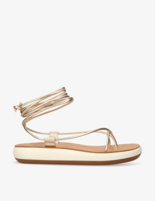 Ancient Greek Sandals Diakopes Ankle-wrap Comfort Sandals In Metal Comb