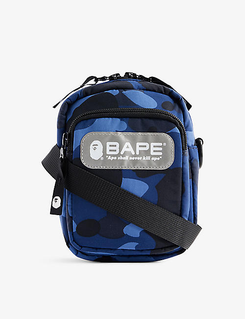 A BATHING APE: Camo-print logo-patch woven cross-body bag