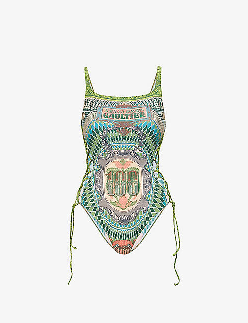 JEAN PAUL GAULTIER: The Banknote graphic-print swimsuit