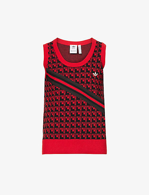 WALES BONNER: adidas x Wales Bonner brand-embroidered geometric-pattern knitted vest