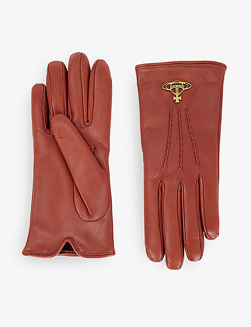 VIVIENNE WESTWOOD: Brand-plaque tonal-stitched leather gloves
