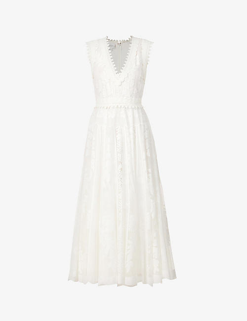 GIAMBATTISTA VALLI: V-neck lace-overlay cotton-blend midi dress
