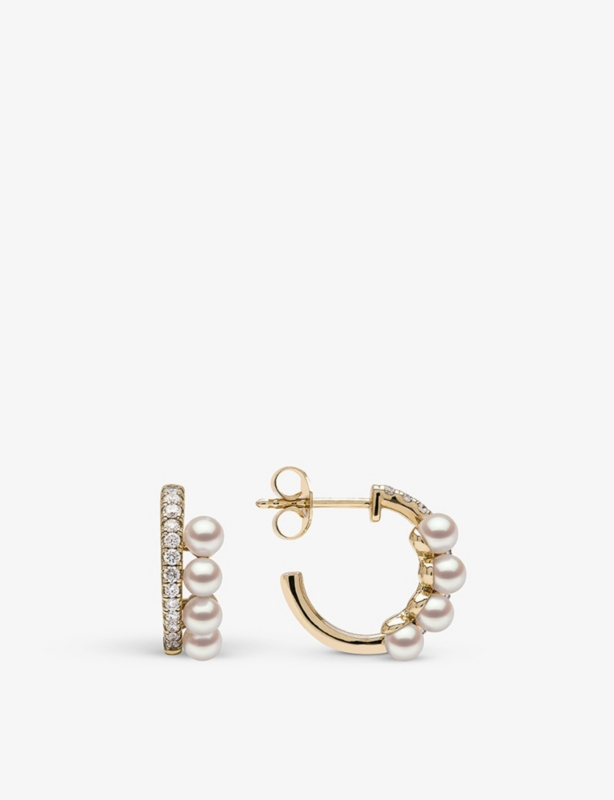 Eclipse 18ct yellow-gold, 0.312ct brilliant-cut diamond and Akoya pearl earrings