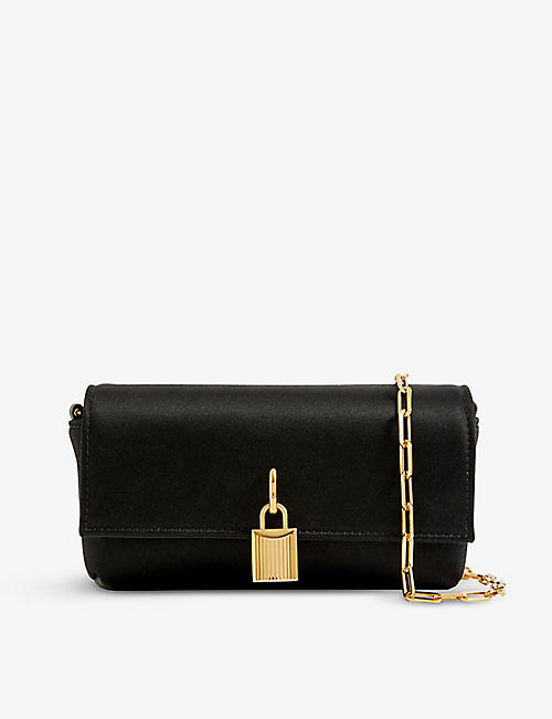 TOM FORD: Padlock leather and silk-satin clutch bag
