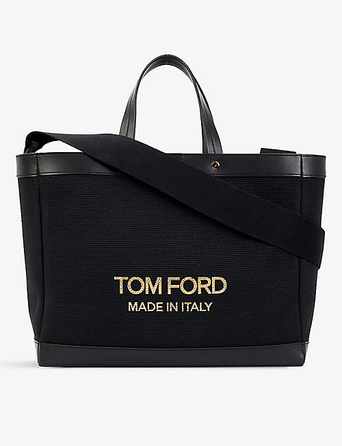 TOM FORD: E/W brand-print cotton-canvas tote bag