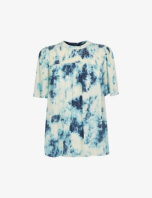 Whistles Scrunch Tie Dyed Blouse In Blue/multi