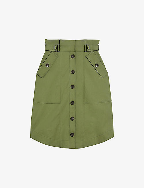 TED BAKER: Siyanne paperbag-waist stretch-cotton skirt