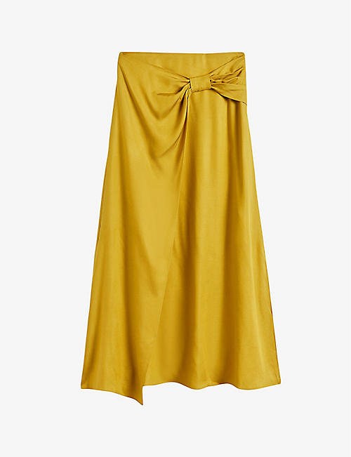 TED BAKER: Jaune tied-waist high-waisted woven midi skirt