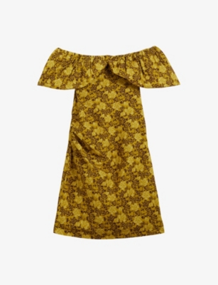 Shop Ted Baker Womens Mid-yellow Ondina Floral-print Oversized-collar Seersucker Mini Dress