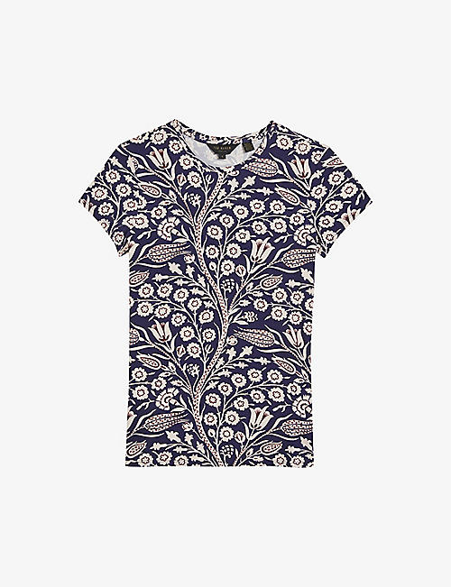 TED BAKER: Rosali floral-print stretch-woven T-shirt