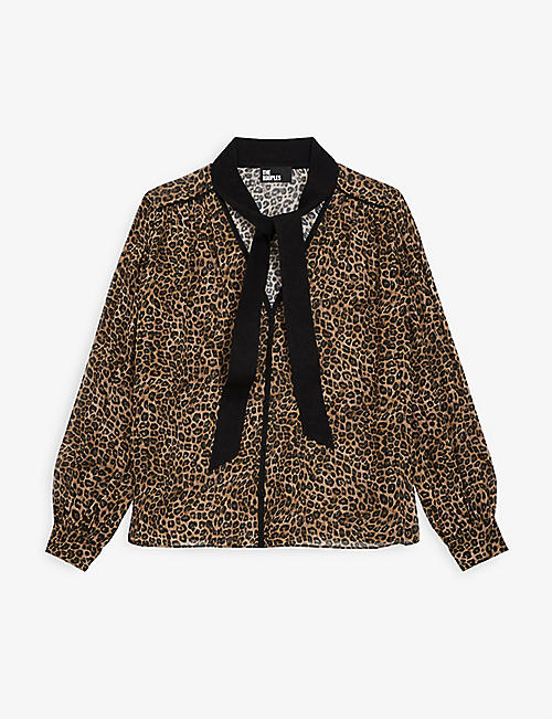 THE KOOPLES: Leopard-print t-neck crepe blouse