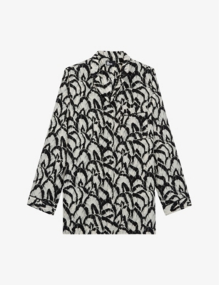 The Kooples Feather-print Silk Shirt In White