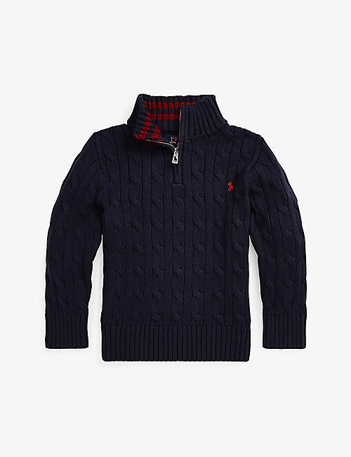 RALPH LAUREN: Logo-embroidered cable-knit cotton-knit jumper 4-7 years