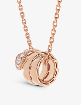 Bvlgari Womens Rose Gold Serpenti Viper 18ct Rose-gold And 0.13ct Round-cut Diamond Pendant Necklace